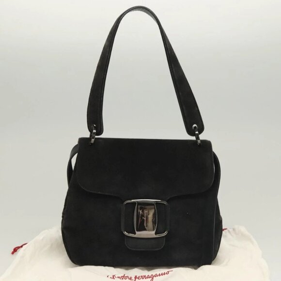 Salvatore Ferragamo Hand Bag Suede Black Silver Auth - Picture 2 of 16